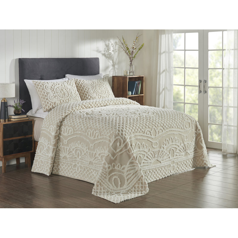 Natural/Beige 100% Cotton Heirloom Quality Traditional Oversized Coverlet/Bedspread Set  with Sham 