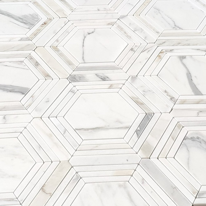 Calacatta 9" x 8" Marble Mosaic Tile, White/Gray