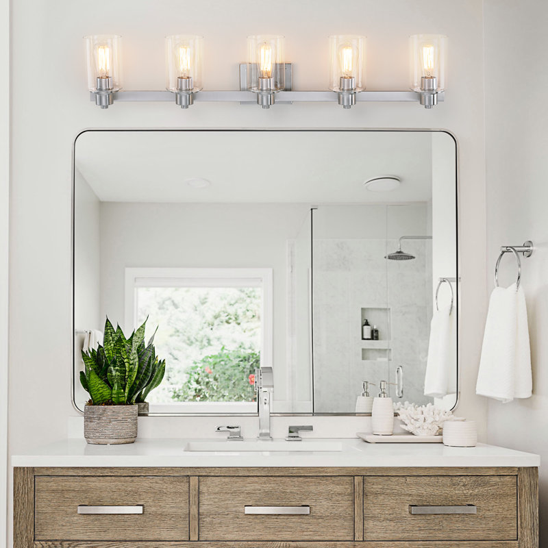 40'' 5-Light Nickel Vanity Light with Glass Shade, 5 Lights, Brushed Nickel