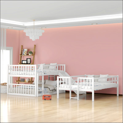 Full-Over-Full-Over-Full Triple Bed With Built-In Ladder And Slide