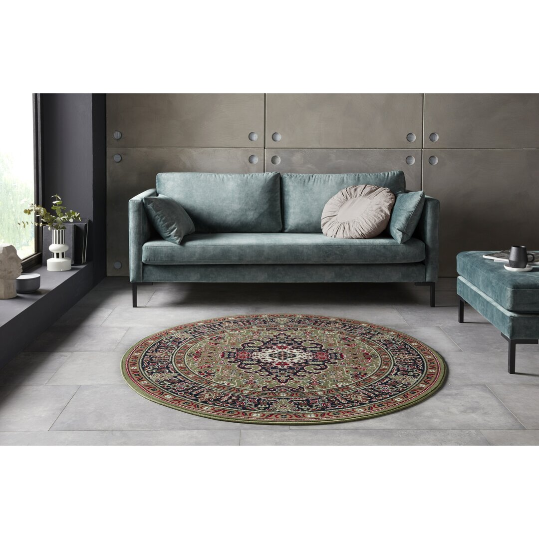 Skazar Isfahan Orient Teppich - Kurzflor Orientalisch für Wohnzimmer, Esszimmer, Flur - Grün