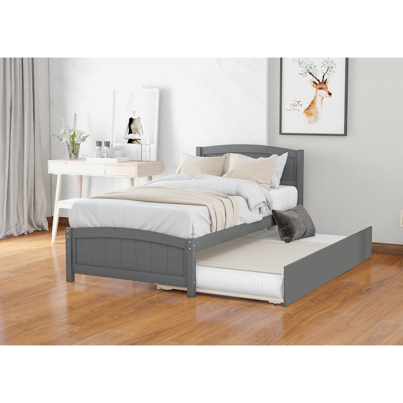 Lit plateforme avec lit gigogne, Gris