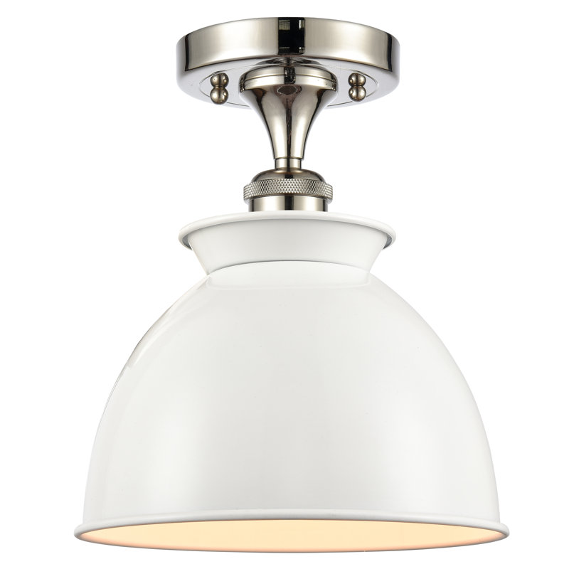 Plafonnier semi-encastré 1 lumière 8,5 po Erastus, Blanc lustré, Non, Blanc / chrome poli