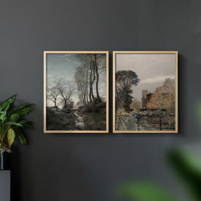 «Vintage Landscape XVIII», estampe numérique encadrée - ensemble de 2