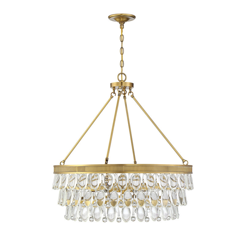 Windham 28" Warm Brass and Crystal 6-Light Pendant