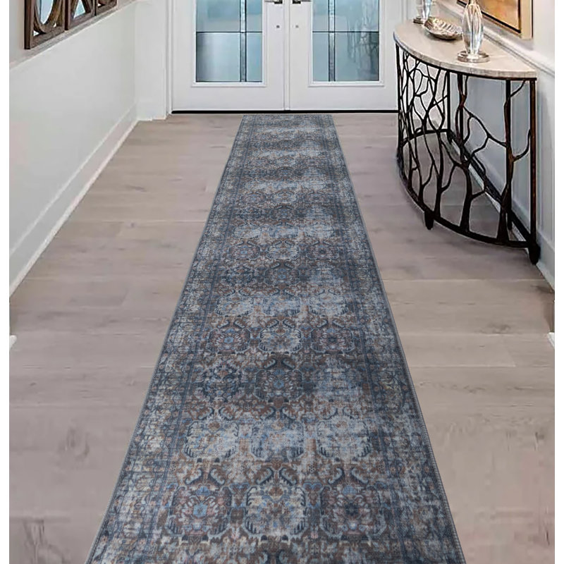 Slip Resistant Latex Infused Natural Cotton Backing Distressed Persian Bakhtiari Design Washable Indoor Rug Runner Carpet