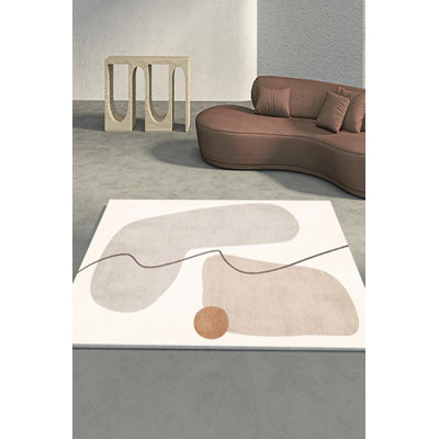 Himanshee Cream Abstract Digital Print Cotton Polyester Non-Slip Area Rug