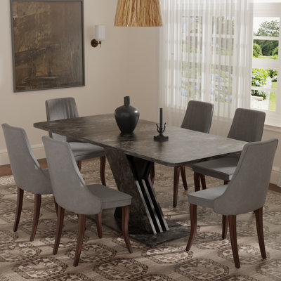 Ensemble de salle à manger rectangulaire à piédestal avec tissu en rayonne