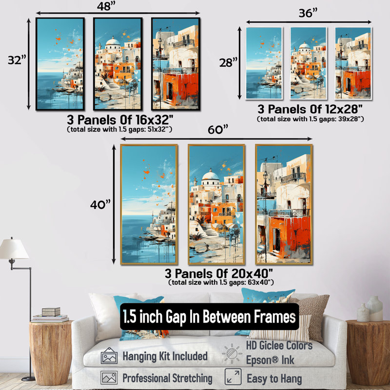 Paysage coloré de la Grèce de Santorin II - Santorini, art mural, Cadre flottant noir, H 40 po x l 61 po x P 1 po
