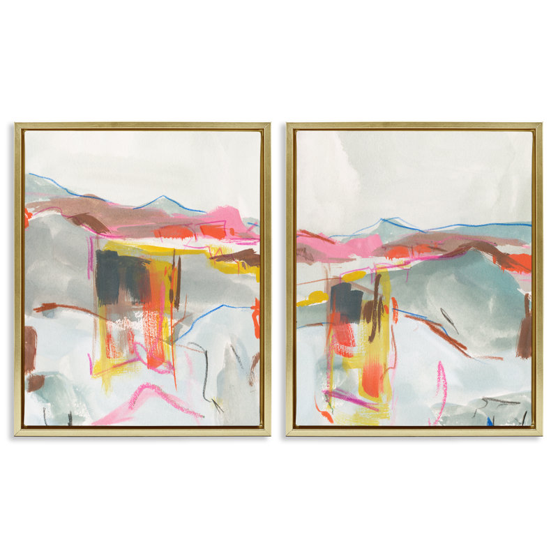  «Restless Soft Mountain Abstract», ensemble de 2 toiles flottantes encadrées par Melissa Wang, H 21 po x l 17 po