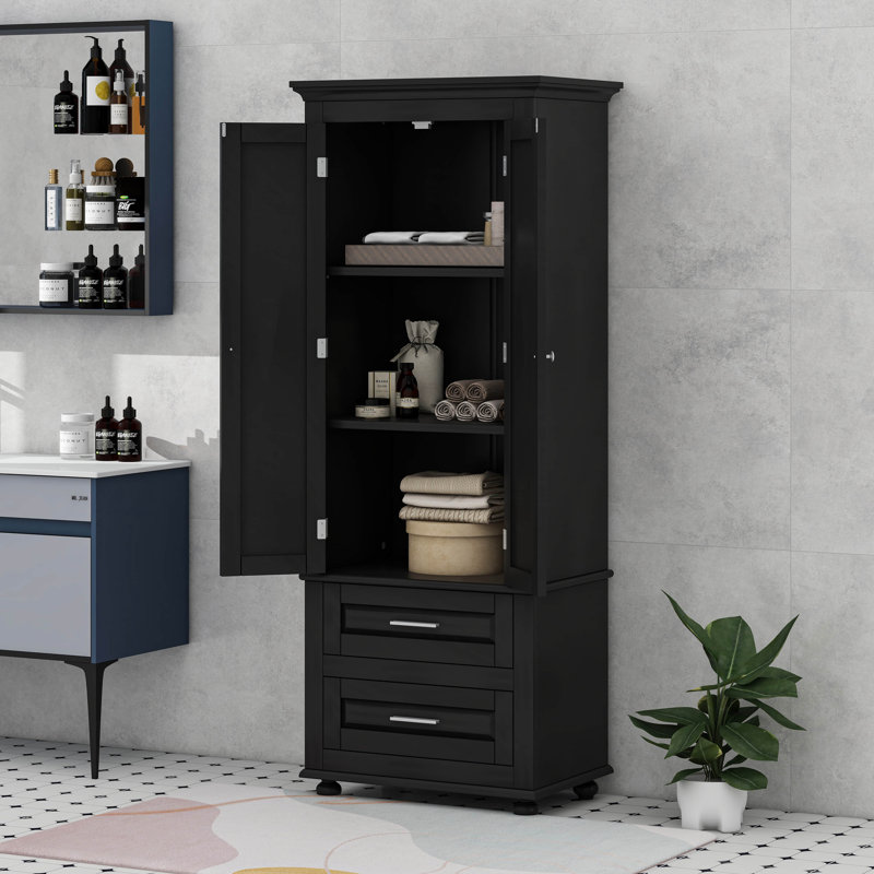 Armoire de rangement haute avec deux tiroirs, Noir