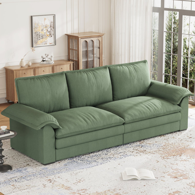 Modern Oversize Sofa 265cm Corduroy Sofa with 4 Seats No Tool Assembly Multi-Layered Cushion, Green
