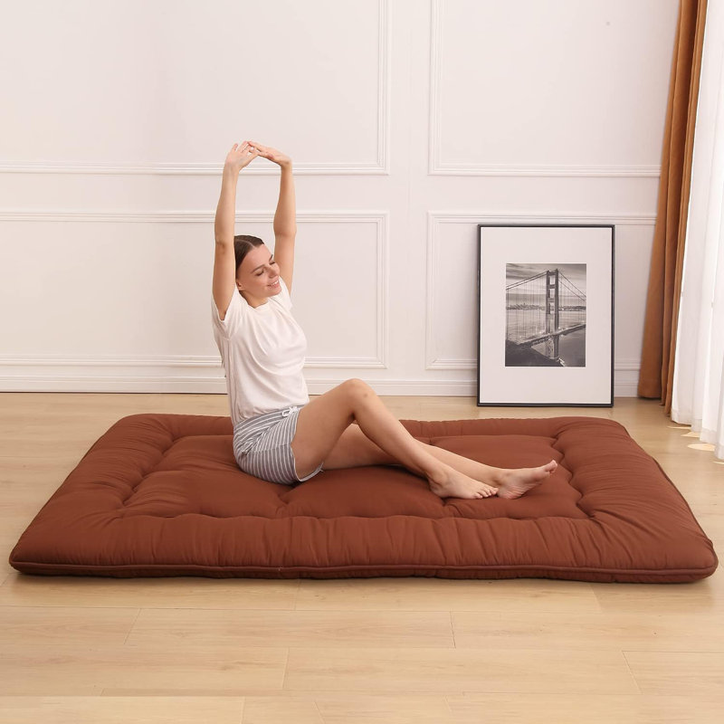 Japanese Floor Mattress, Japanese Futon Mattress Foldable Mattress, Roll Up Mattress Tatami Mat With Washable Cover, Easy To Store And Portable For Camping, (Coffee, Twin)
