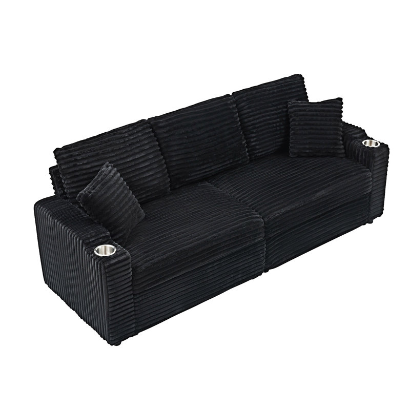 Canapé pliant avec porte-gobelet et coussin, Noir, noir, noir, noir