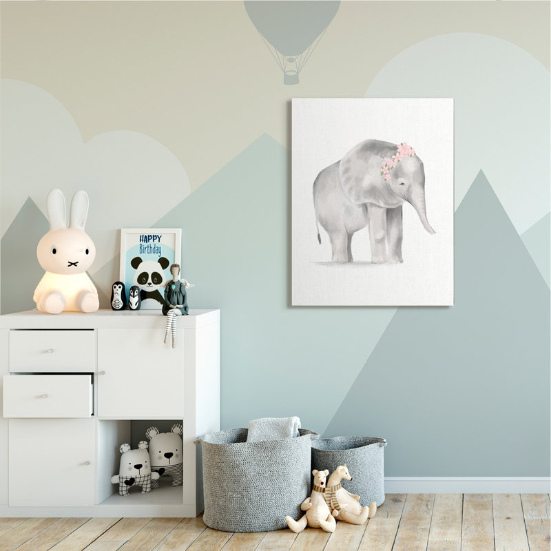 Illustration d'un éléphant debout sur fond gris doux, Toile tendue, H 40 po x l 30 po x P 1,5 po