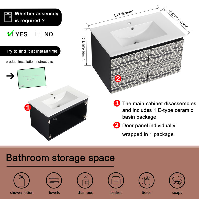 Meuble-lavabo simple 30 po avec comptoir en céramique