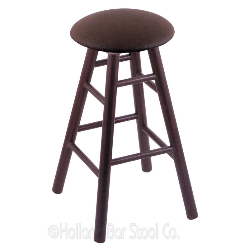 Tabouret de bar pivotant de 24 po, Vinyle noir, Chêne cerisier foncé