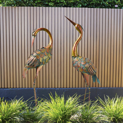Metal Crane 2 Piece Garden Statue Set