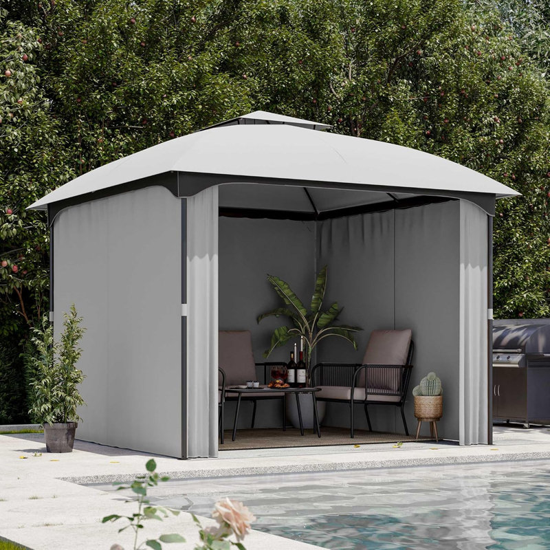 10'X10' Arc Top Patio Gazebo – Outdoor Canopy Tent With Curtains, Gray