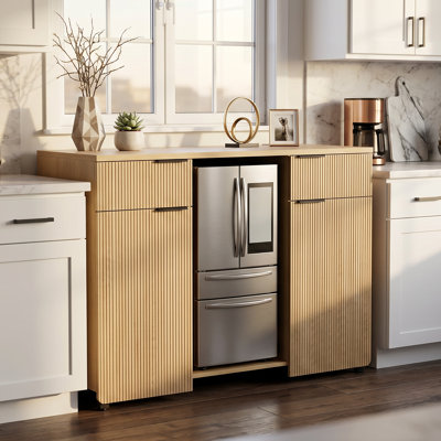 Buffet Cabinet With Mini Fridge Space – Floating Look, UL Outlet, 2 Drawers + 2 Doors