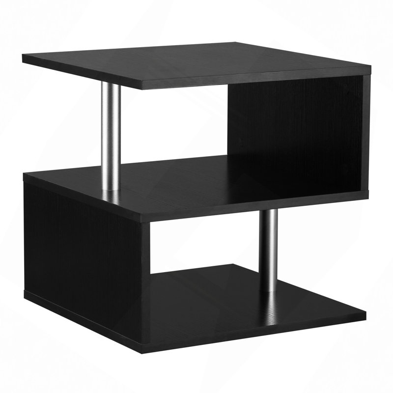 Table de bout moderne de 20 po, table d'appoint décorative, table basse en forme de S avec tablette de rangement et poteaux en acier, noir