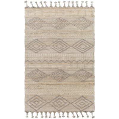Tapis beige en laine et en jute tissé à la main Damron