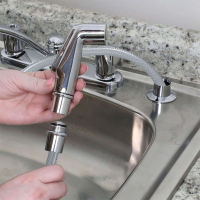 Kitchen Sink Sprayer Replacement, Universal Chrome Pull Out Side Spray Head with Hose and Holder Base for Kitchen Faucets