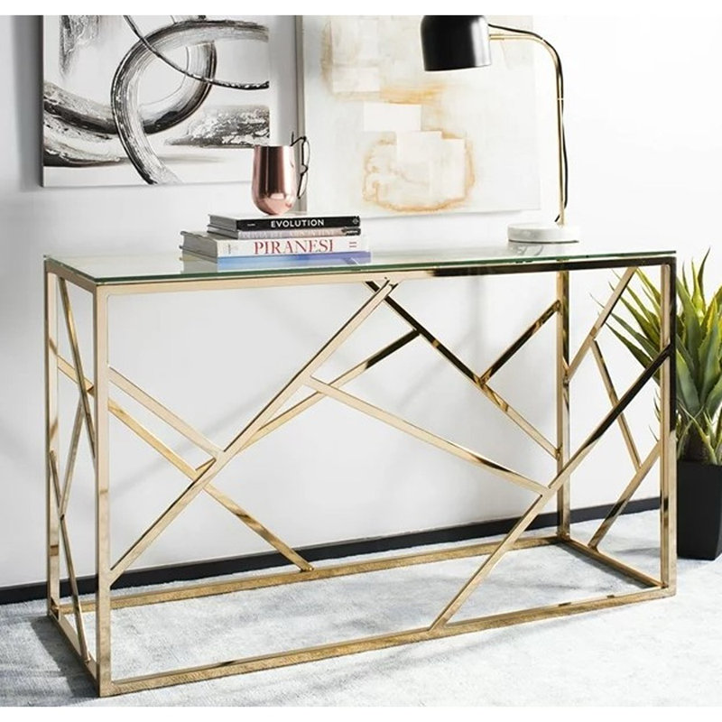 Namiko 48" Silver Rectangular Glass & Brass Console Table