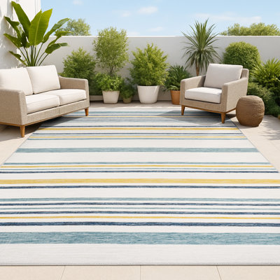 Janus Classic Coastal Ticking Stripe Reversible Machine-Washable Cream/Navy Indoor/Outdoor Rug