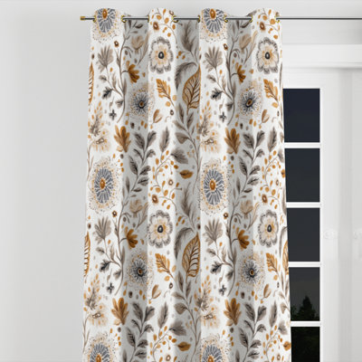 Country Farmhouse Blackout Curtains - Brown Neutral Bloom Paisley Grommet Curtain - 1 Panel