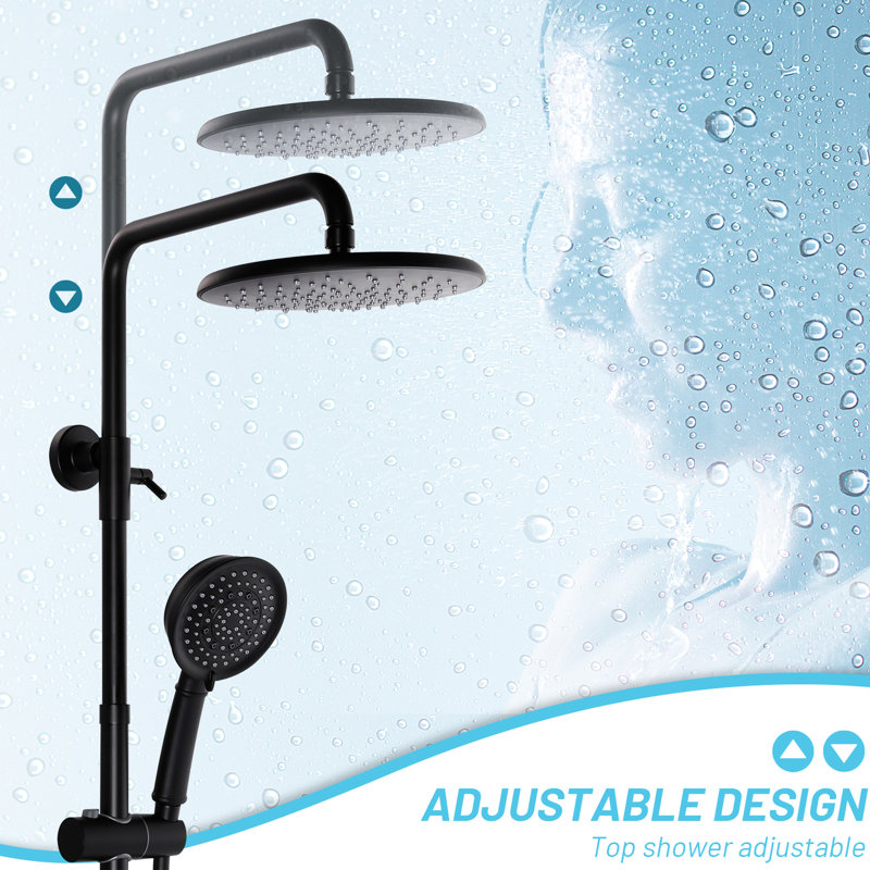 Installation de douche à 2 poignées en noir mat, pomme de pluie de 8 pouces, douchette à 5 poignées et appareil de fabrication en laiton noir avec robinet de 8 po