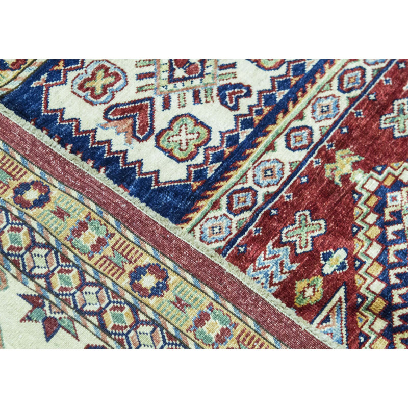 Kazak Wool Southwestern Area Rug in Green/Blue/Rust