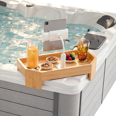 Bamboo Hot Tub Tray with Adjustable Phone Holder