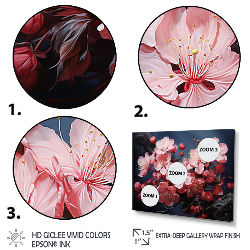Cerisier rose en fleurs II - art mural cerise, Cadre flottant brun, H 12 po x l 20 po x P 1 po