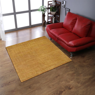 Manns Hand Knotted Loom Wool Eco-Friendly Area Rugs - Rectangle, Gold Color, Plain Solid Design, High Pile Thick Handmade Anti Skid Area Rugs for Living Room, Bed Room