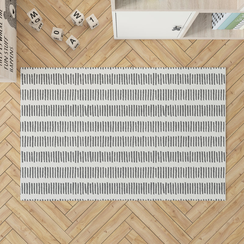 Fencing Rows Kids Play Mat, Rectangle 5' x 7', Ivory/Charcoal
