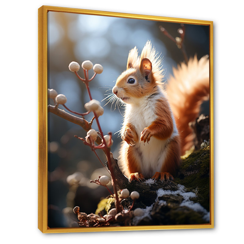 Photo d'un écureuil en automne - art mural animal écureuil, Cadre flottant doré, H 32 po x l 16 po x P 1 po