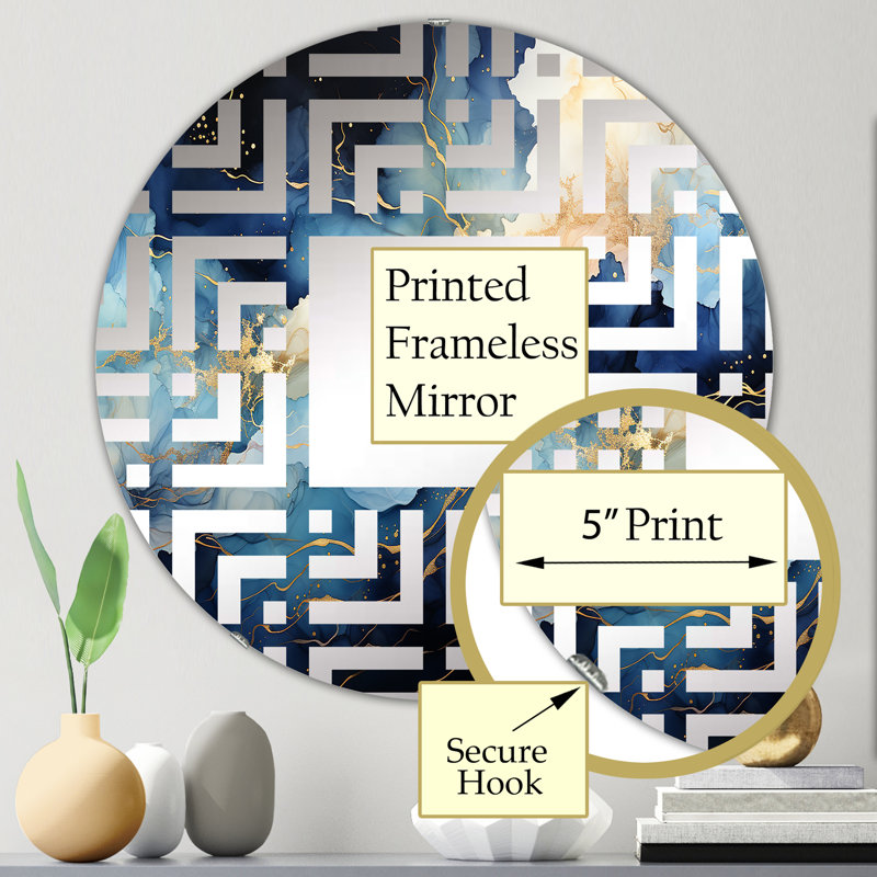 Miroir décoratif labyrinthe céleste bleu et blanc, 23,6 po x 23,6 po