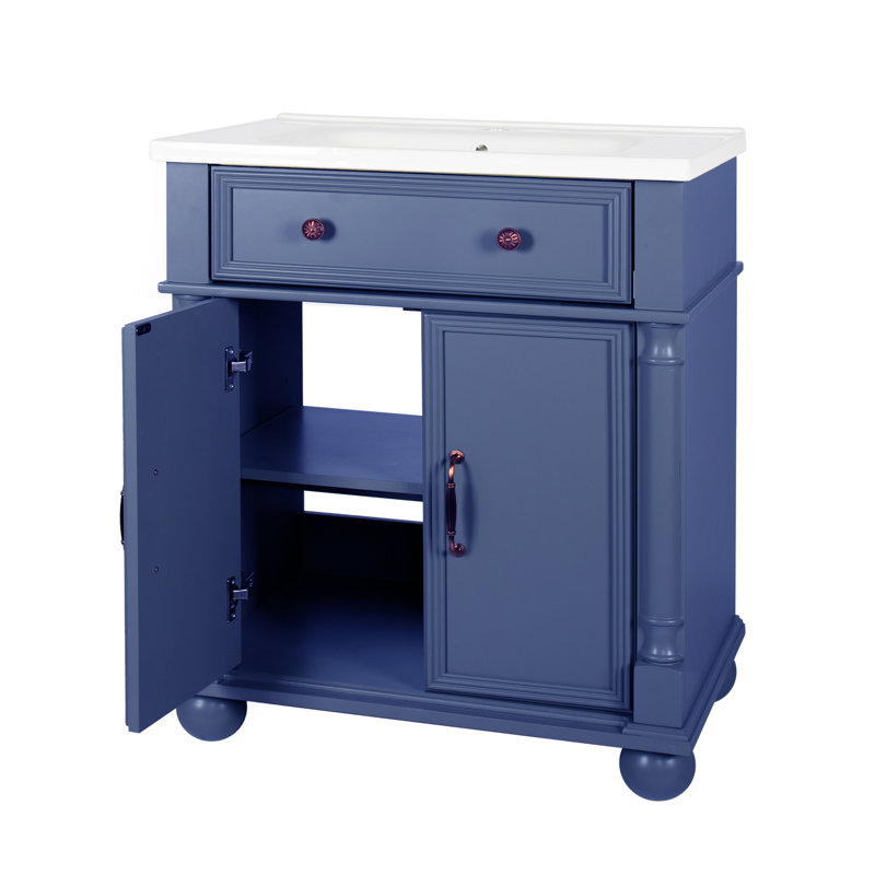 Meuble-lavabo 28 po avec lavabo en céramique Farmhouse, Bleu royal