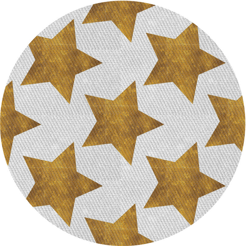 Tapis beige/orange à motifs, Rond 5 pi
