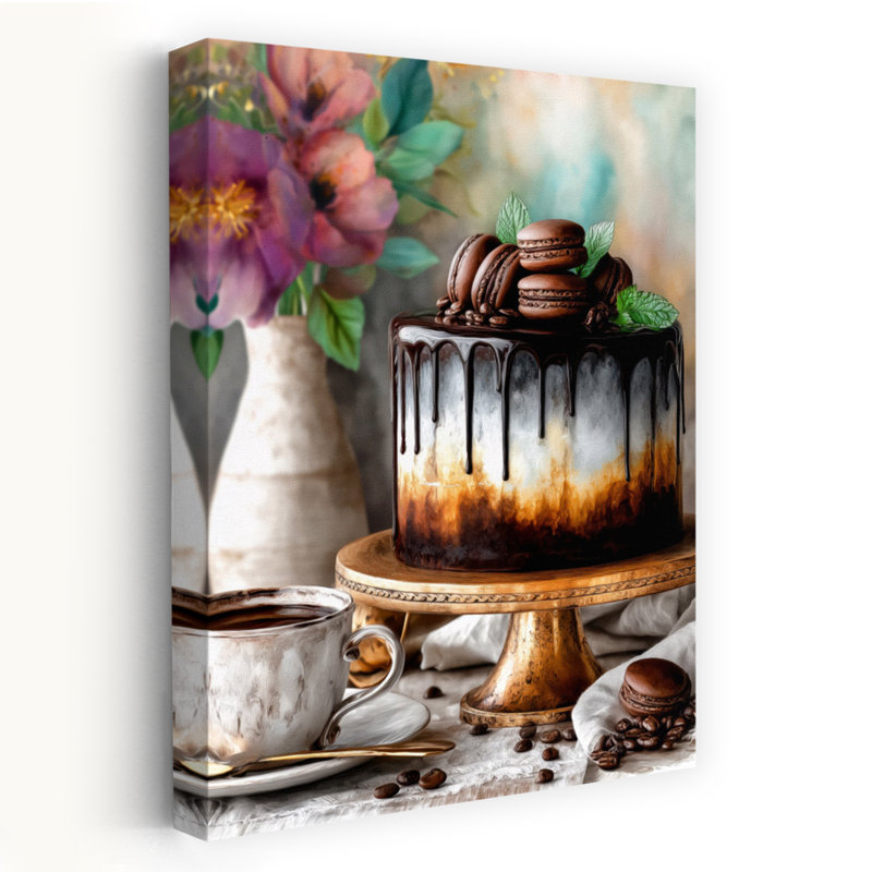 «Coffee Drip Cake Bloom», art floral contemporain rustique élégant, H 24 po x l 16 po
