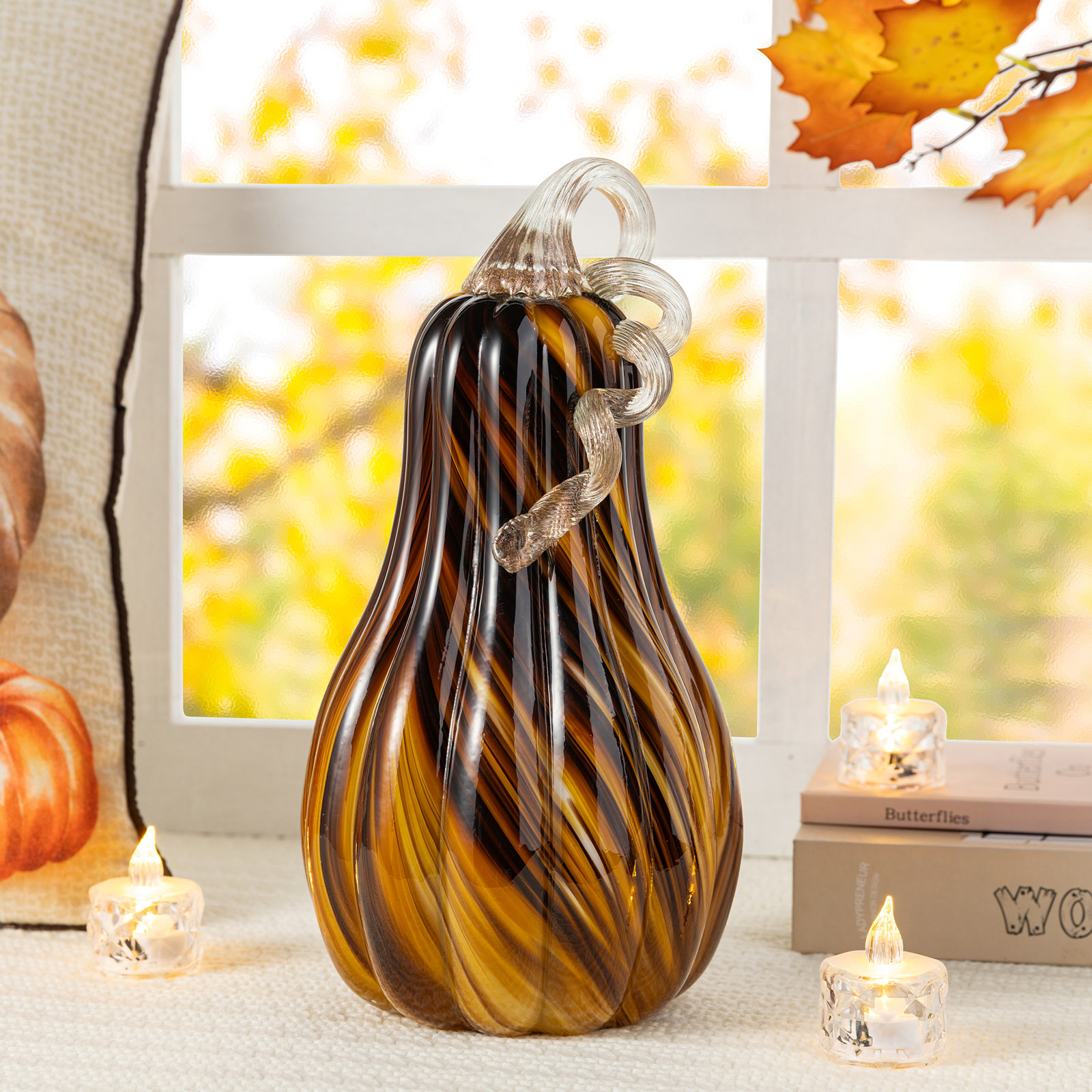 11.25"H Multi Brown Striped Large Glass Gourd