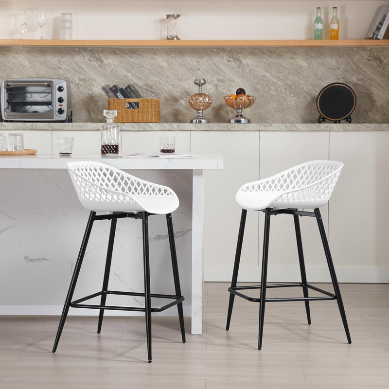 Rossmoyne Counter Stool with Metal Frame, White/Black, 4