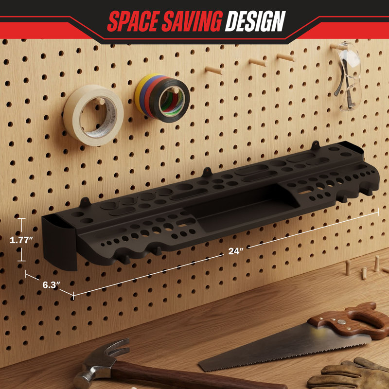 Hand Tool Organizer – Wall Mount Screwdriver Holder with 61 Holes, 4 Hooks and 2 Compartments, Utility Shelf Pliers Rack and Tools Storage Rack Organizer for Garage, Workshop, Shed, Home