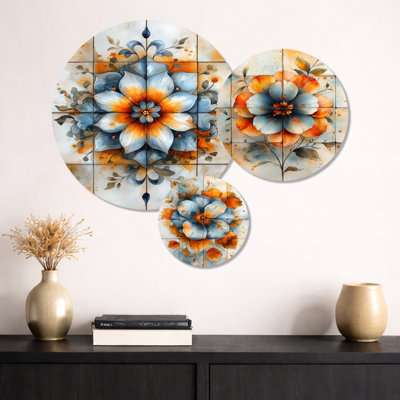 Blue Azulejo Artistry Boho Tiles I – Boho Tile Metal Wall Decor Set of 3