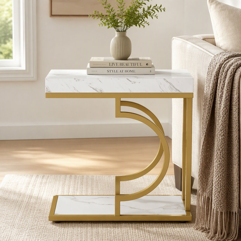 C Table, Modern End Table Bedside Table with Metal Frame