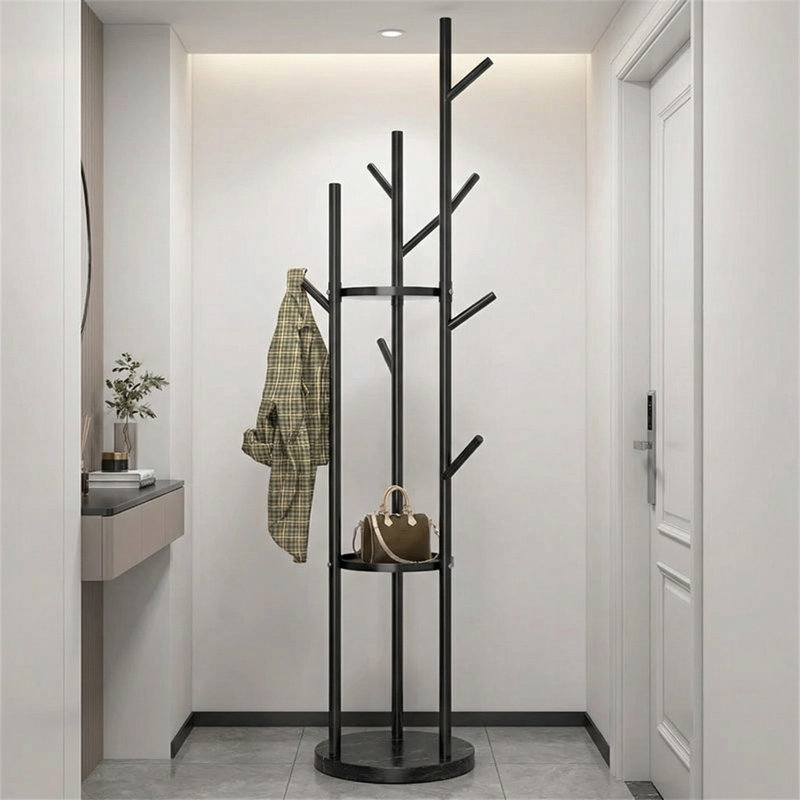 Steel Freestanding 9-Hook Coat Rack, Black, Black