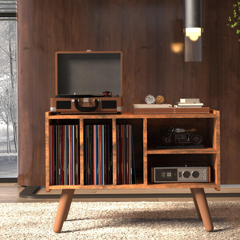 Record Player Stand with Vinyl Storage Holds Up to 300lb, Brown