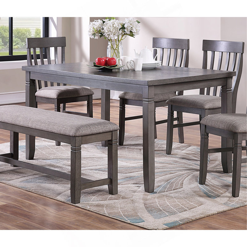 Dining Room Furniture Simple 6Pc Set Dining Table 4X Side Chairs And A Bench Solid Wood And Veneers
