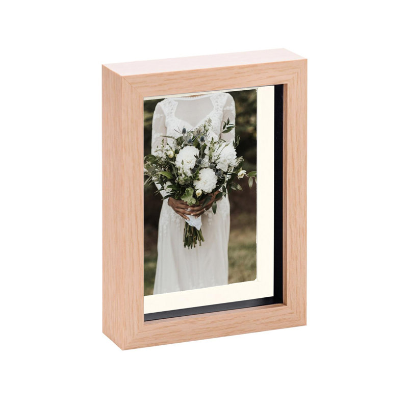 Nicola Spring - 3D Box Photo Frame - 5 x 7" with 4 x 6" Mount, Light Wood/Ivory